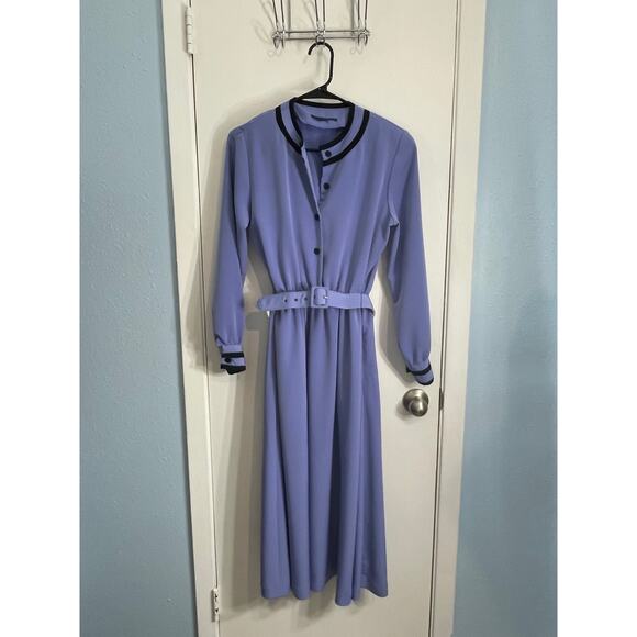 Vintage Madea Church Lady Dress Size 6 Blue Belted Secretary Modest Office - Picture 1 of 7